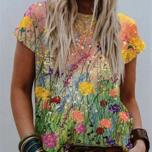 shaira - Blumenkunstmalerei bequemes T-Shirt
