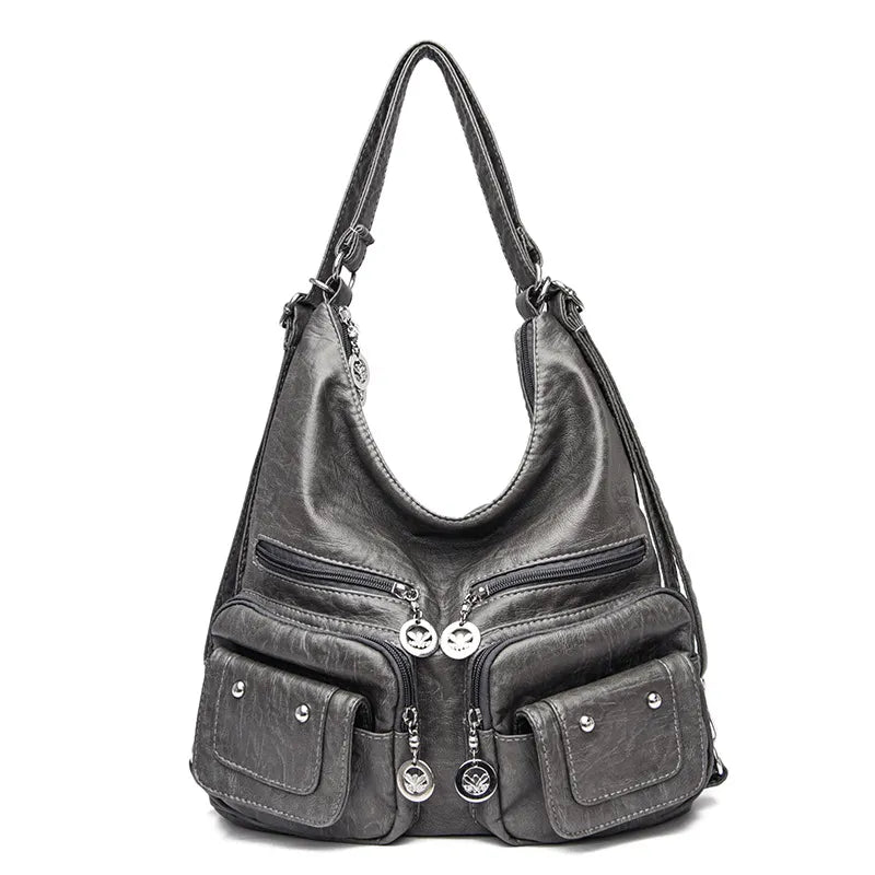 Schultertasche für Damen ⎜ Weiche Tasche mit vielen Reißverschlussfächern und großem Stauraum für Alltag und Reisen