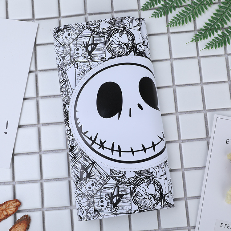 Damen Clutch-Geldbörse mit Totenkopf-Design ⎜ Lange Brieftasche mit Druckknopfverschluss und Kartenfächern