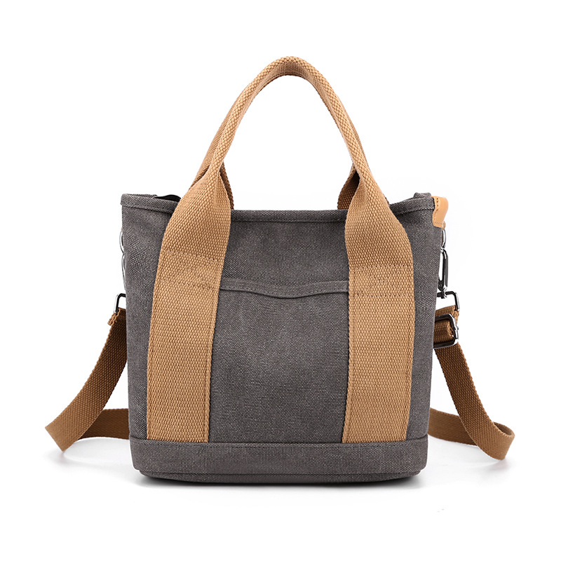 Canvas Tasche für Damen ⎜ Schlichte Umhängetasche mit großem Stauraum und robustem Griff für Alltag und Freizeit