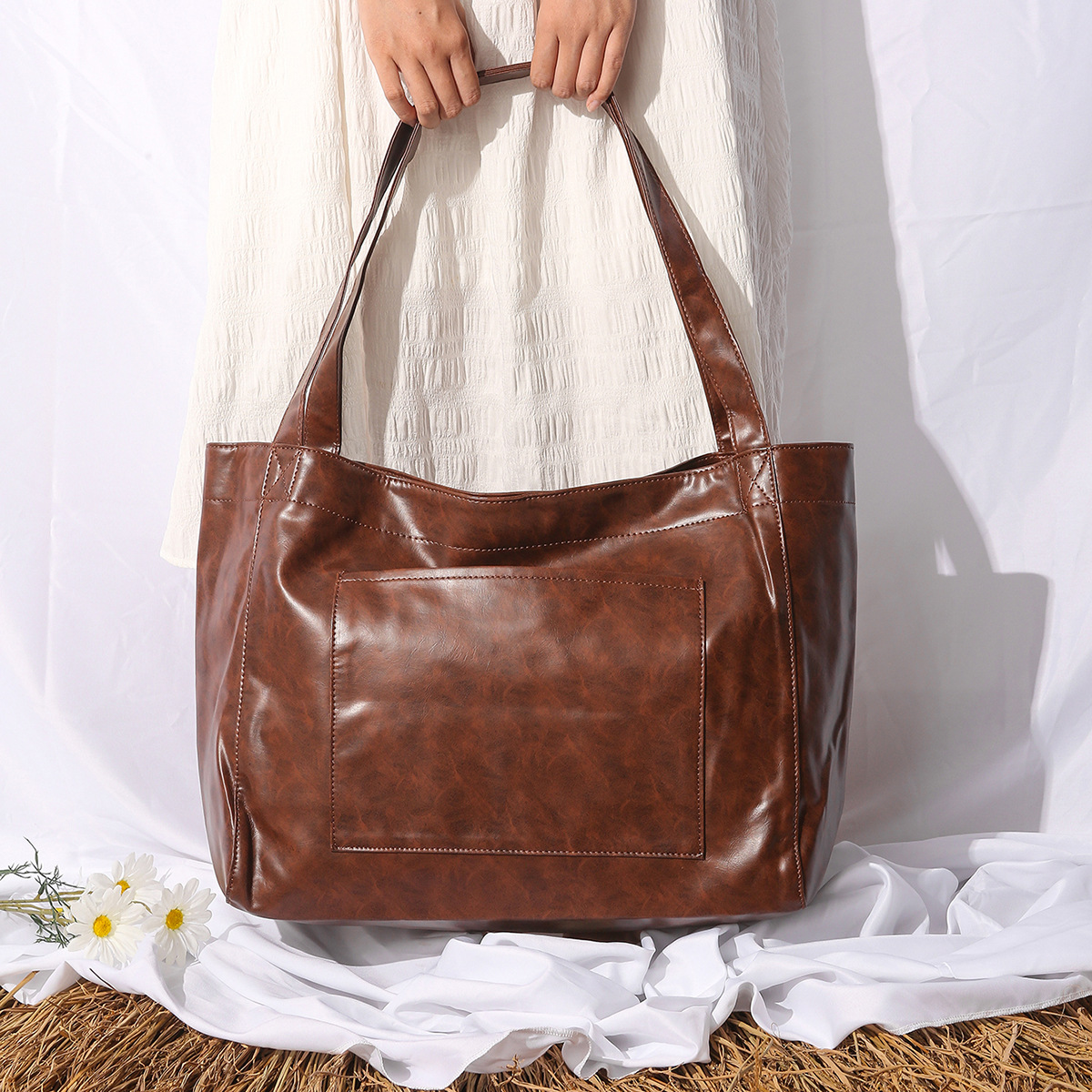 Shopper Tasche für Damen ⎜ Große Schultertasche aus weichem Leder mit Tragegriffen für Alltag und Büro