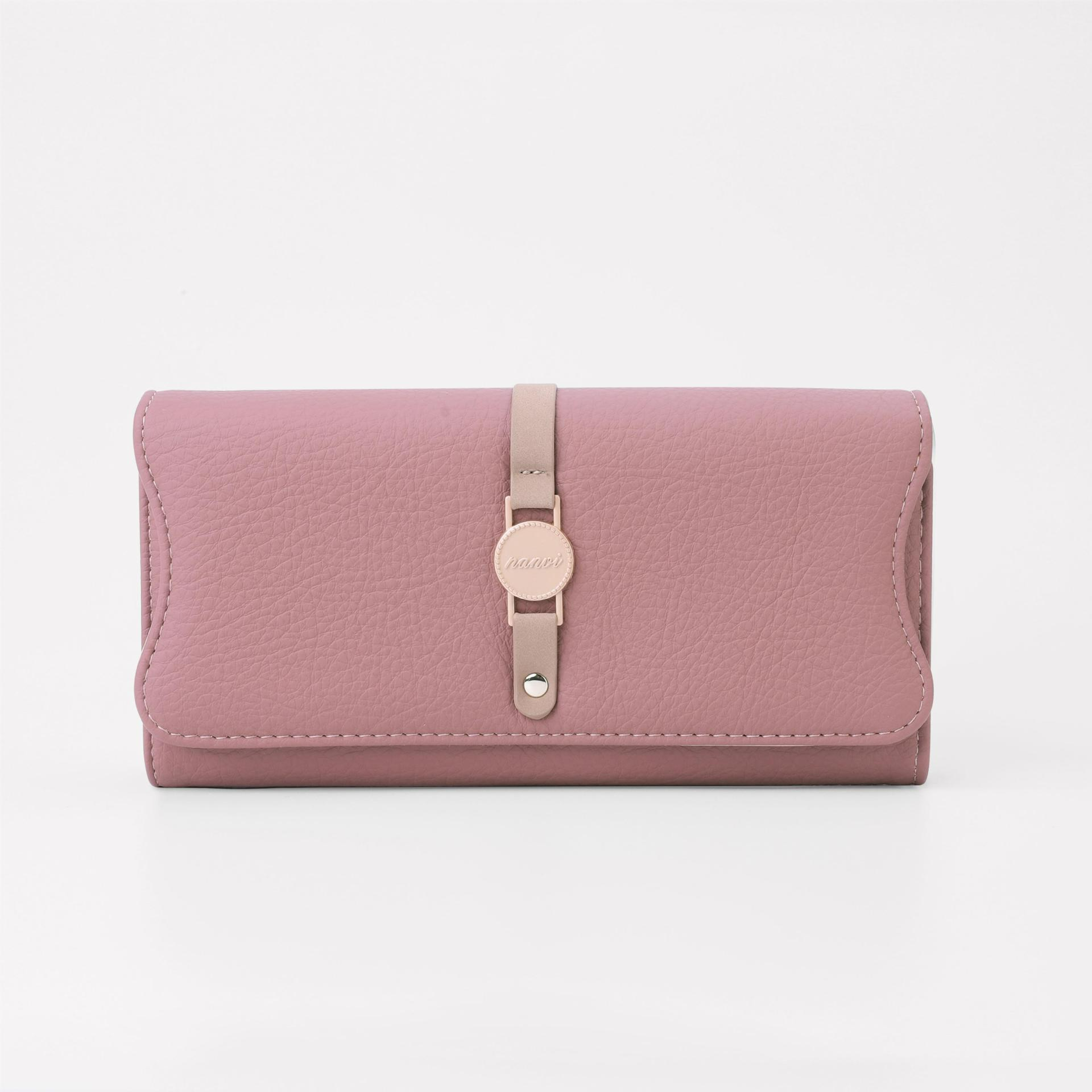 Damen Geldbörse aus Leder ⎜ Lange Brieftasche im schlichten Design mit Riemenverschluss und viel Stauraum