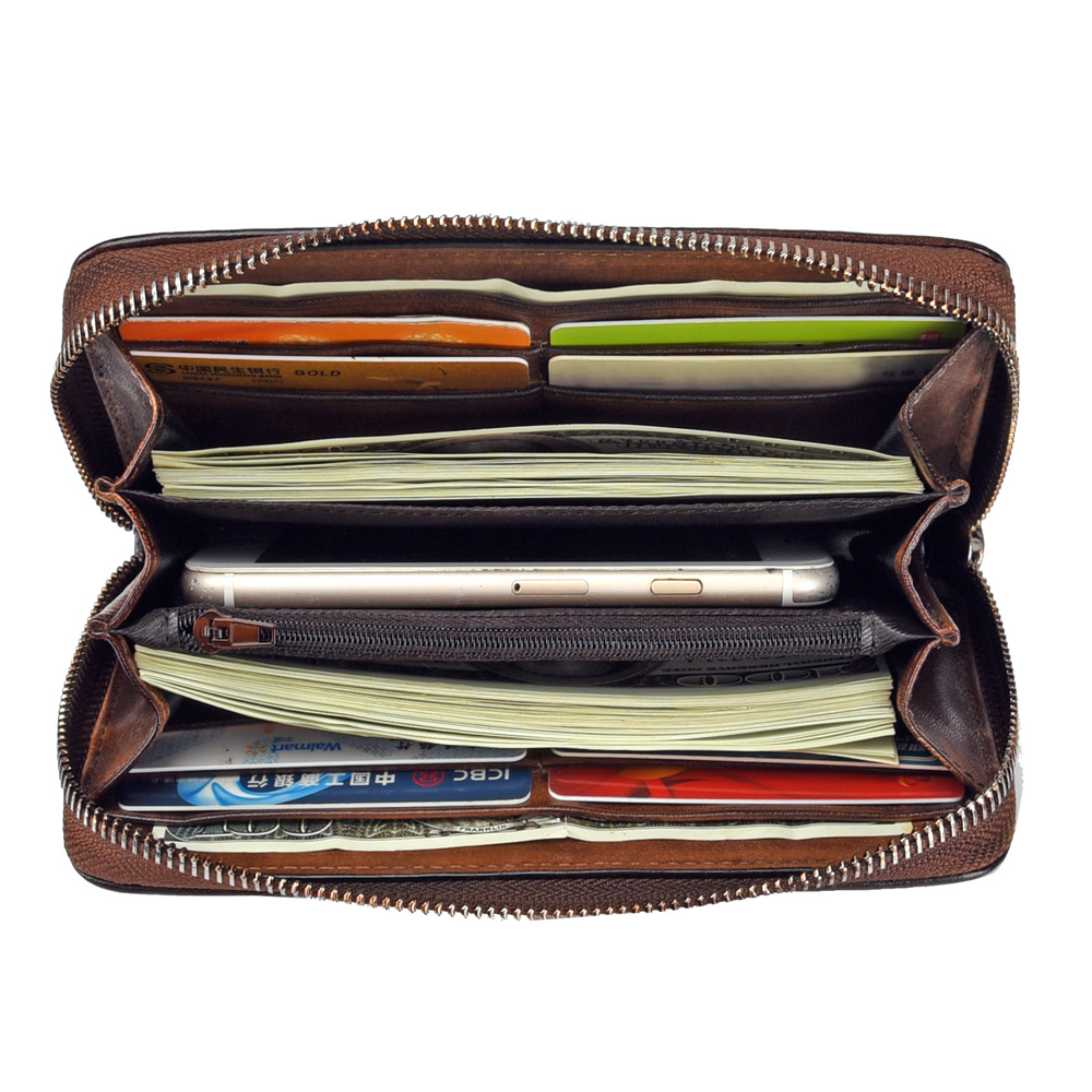 Damen Geldbörse aus Echtleder ⎜ Handtasche mit Rosenprägung, Reißverschluss und abnehmbarem Handgelenkriemen