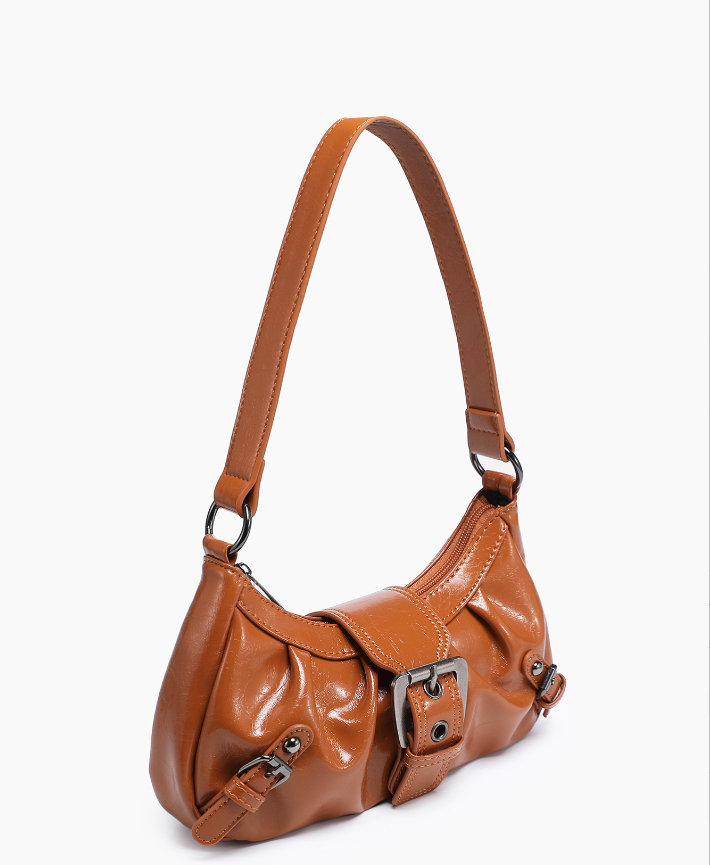 Damen Schultertasche Aus Vintage-Leder ⎜ Zweifarbige Optik Mit Modischem Schnallenverschluss