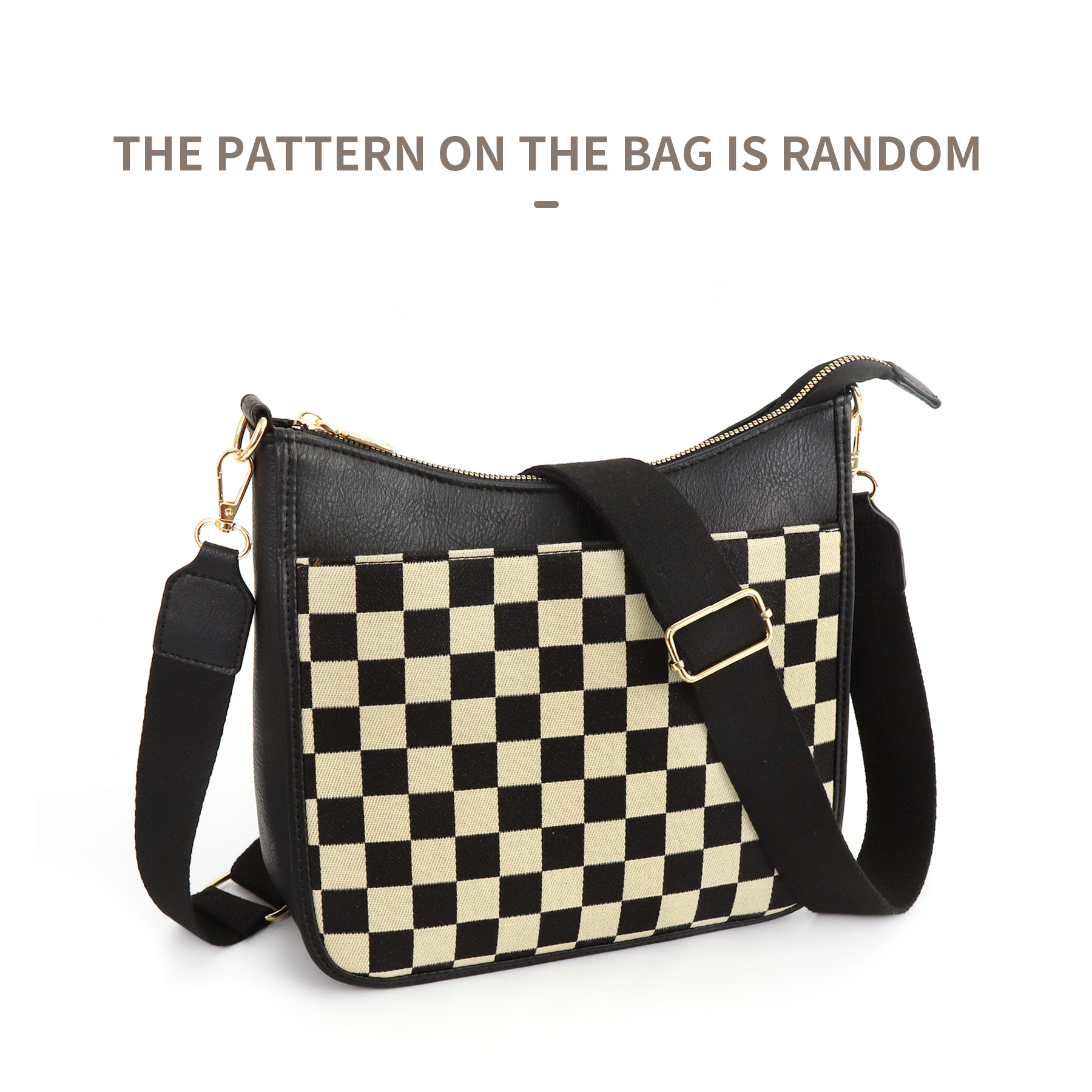 Damen Umhängetasche im Retro-Look ⎜ Schlichte Schultertasche mit gemustertem Gurt und großem Hauptfach