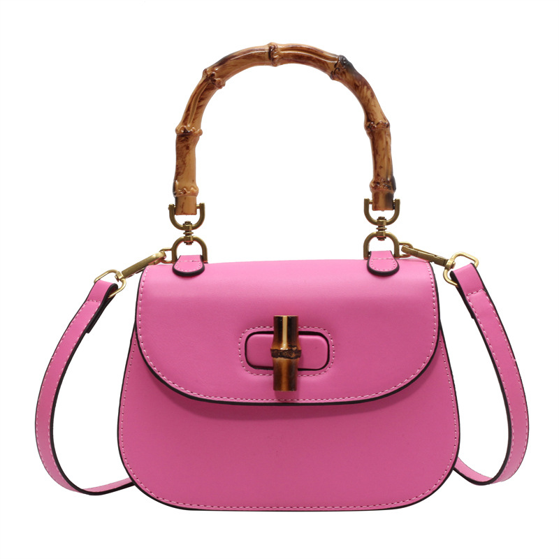 Damen Handtasche ⎜ Elegante Schultertasche mit Bambusgriff und Abnehmbarem Riemen