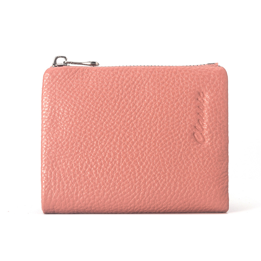 Damen Geldbörse aus Leder mit Litchi-Prägung ⎜ Kompakte Brieftasche mit Reißverschluss und Kartenfächern