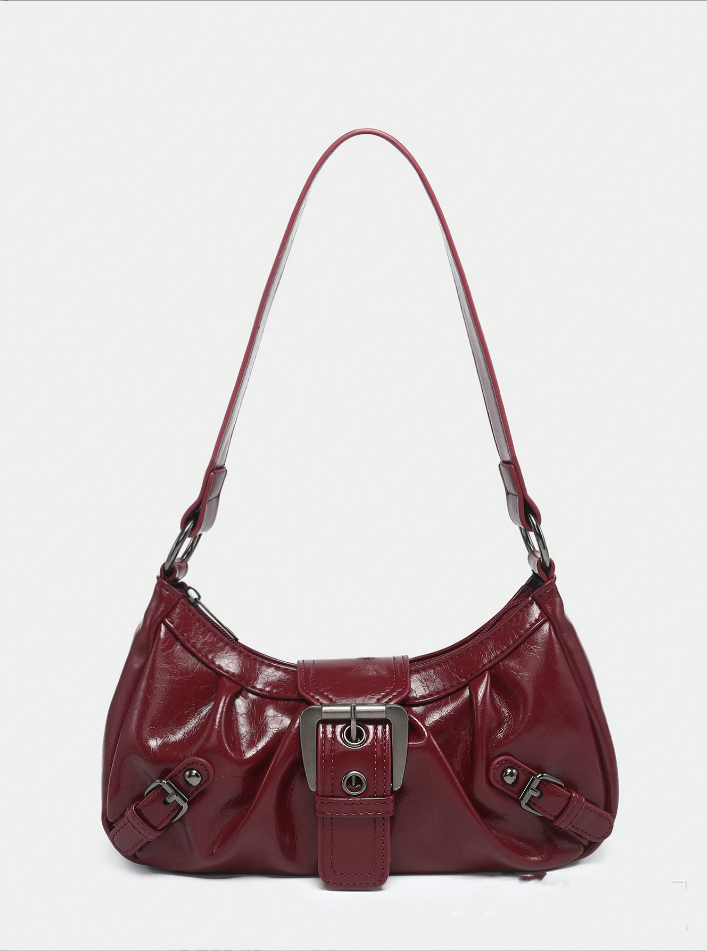 Damen Schultertasche Aus Vintage-Leder ⎜ Zweifarbige Optik Mit Modischem Schnallenverschluss
