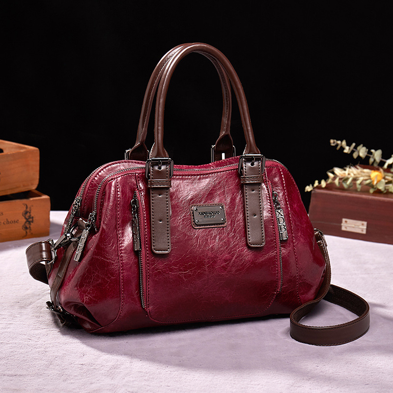 Damen Schultertasche aus Echtleder ⎜ Elegantes Design mit Tragegriff und Umhängefunktion für Alltag und Beruf