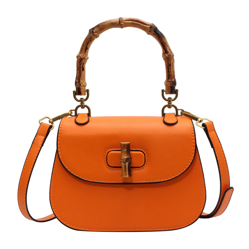 Damen Handtasche ⎜ Elegante Schultertasche mit Bambusgriff und Abnehmbarem Riemen