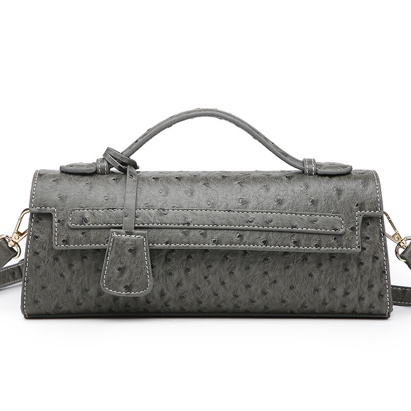 Umhängetasche mit Straußenprägung ⎜ Kompakte Schultertasche für Damen mit Kurzgriff und Stilvollem Retro-Look