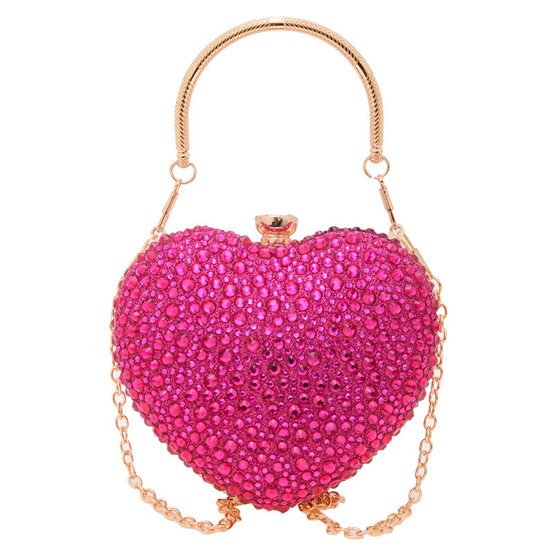 Abendtasche im Herz-Design ⎜ Glitzernde Handtasche mit Diamantenbesatz und Goldener Kette