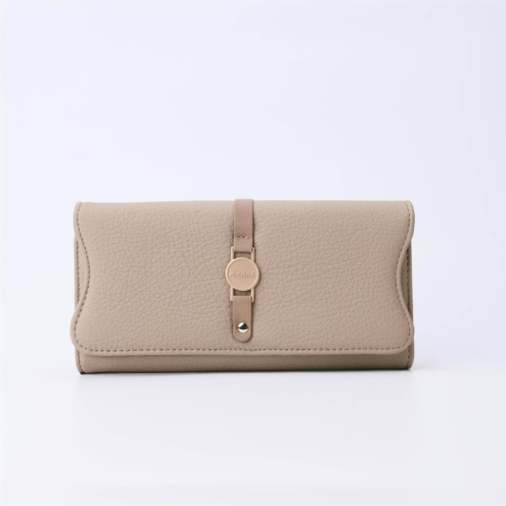Damen Geldbörse aus Leder ⎜ Lange Brieftasche im schlichten Design mit Riemenverschluss und viel Stauraum