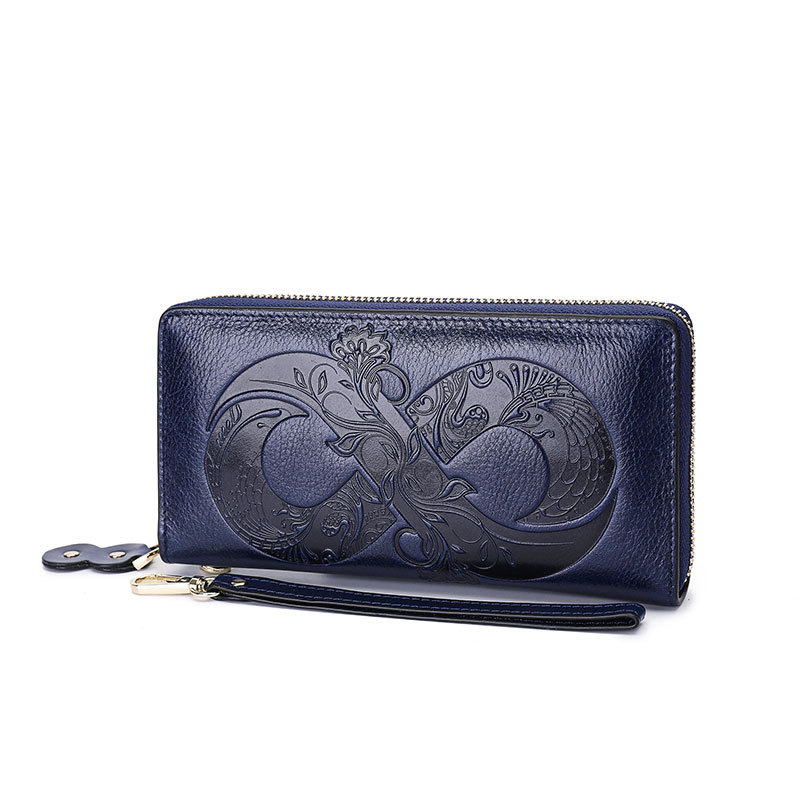 Damen Geldbörse aus Echtleder ⎜ Retro Clutch mit Reißverschluss und floraler Prägung