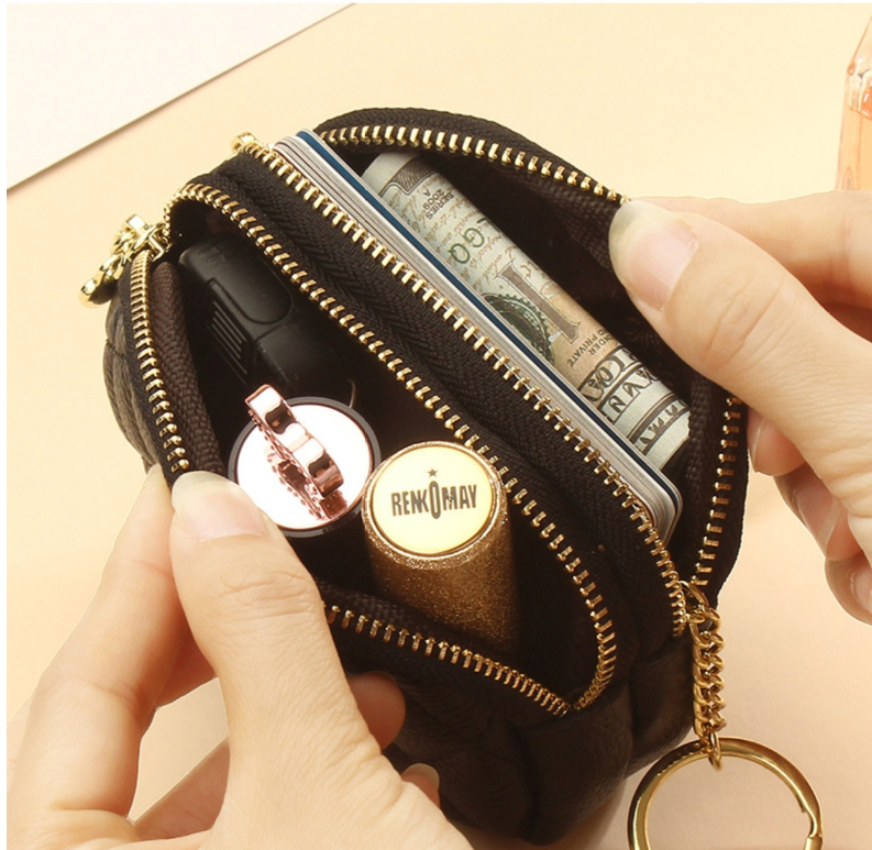 Kleine Münzbörse mit Reißverschluss ⎜ Kompaktes Etui mit Schlüsselring und Steppnaht für Kleingeld und Zubehör
