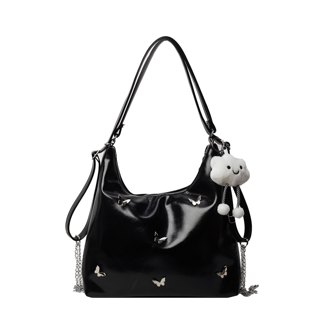 Umhängetasche für Damen ⎜ Große Schultertasche mit Schmetterlingsdetails und Anhänger für Alltag und Freizeit
