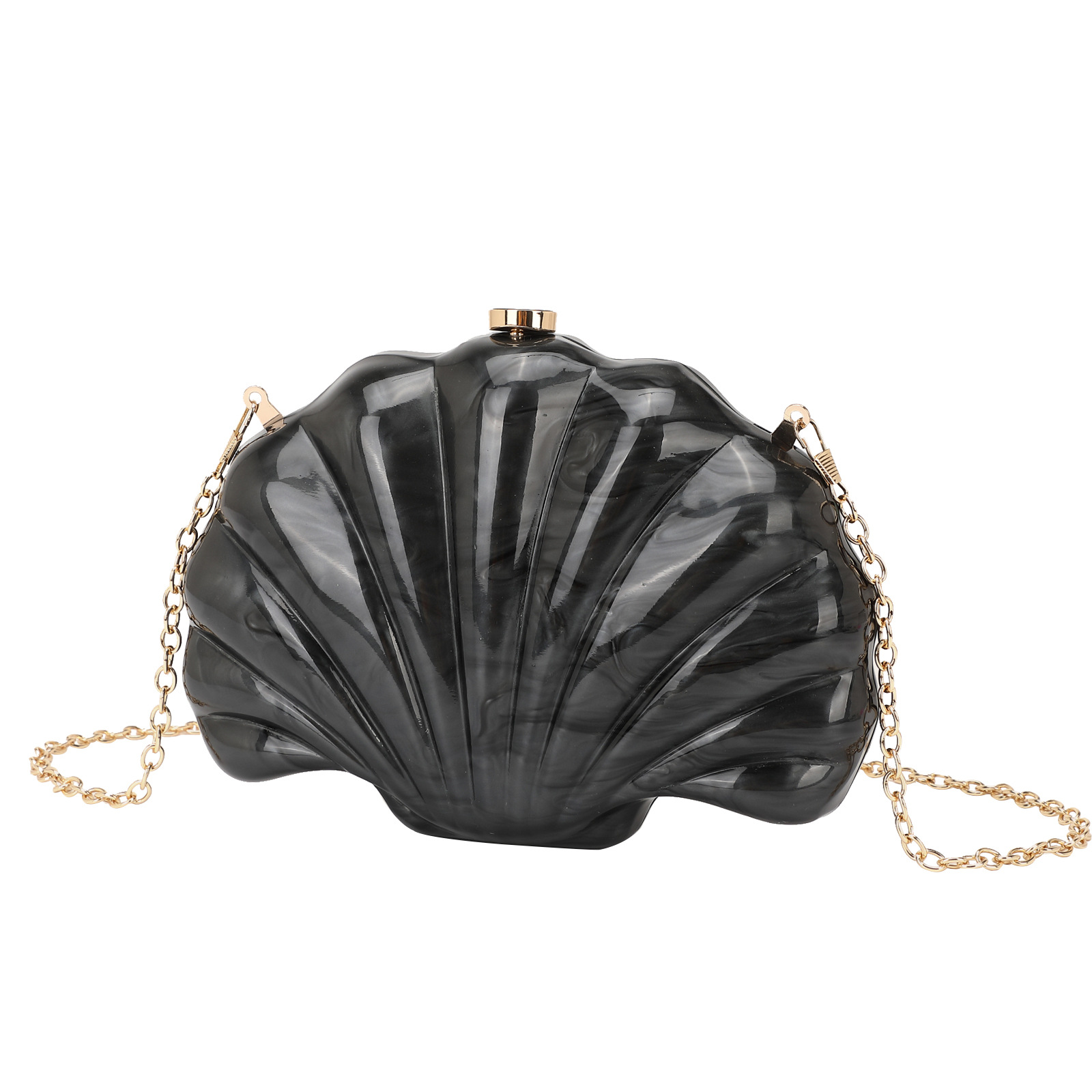 Schultertasche in Muschelform ⎜ Elegante Handtasche mit Goldkette und stilvollem Design