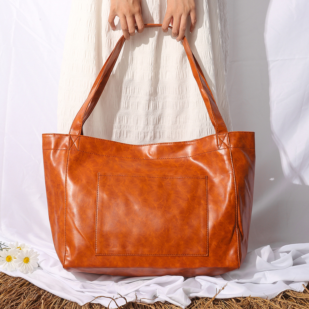Shopper Tasche für Damen ⎜ Große Schultertasche aus weichem Leder mit Tragegriffen für Alltag und Büro