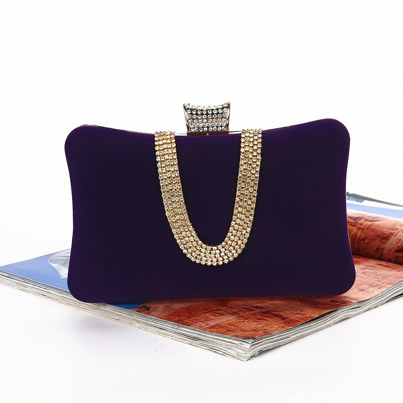 Abendtasche für Damen aus Samt ⎜ Elegante Clutch mit Gliederkette und Strass für Feste, Gala und Hochzeiten