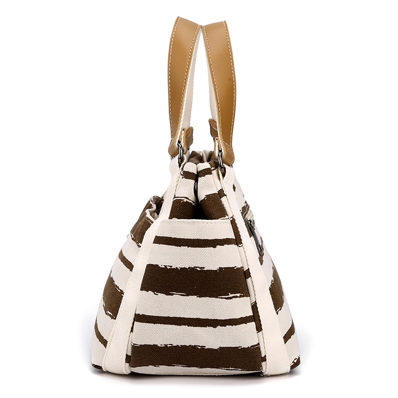Canvas Schultertasche für Damen ⎜ Große Tasche mit Streifen und viel Stauraum für Alltag und Reise
