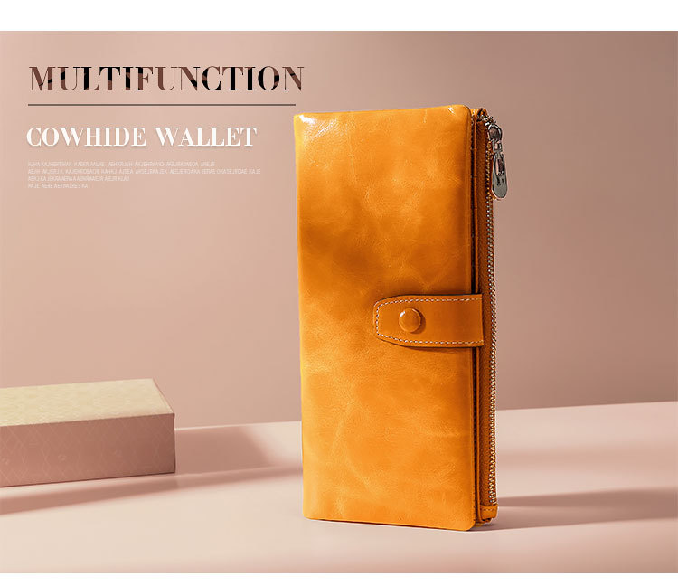 Damen Geldbörse aus Echtleder ⎜ Lange Brieftasche mit vielen Kartenfächern und Reißverschluss für Münzen