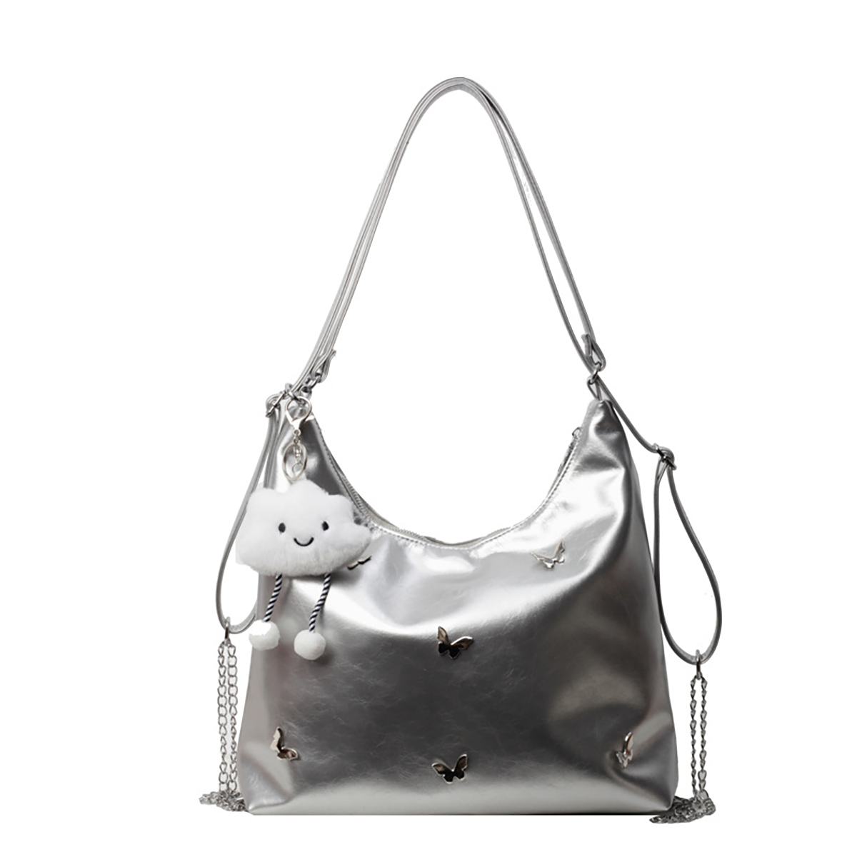 Umhängetasche für Damen ⎜ Große Schultertasche mit Schmetterlingsdetails und Anhänger für Alltag und Freizeit