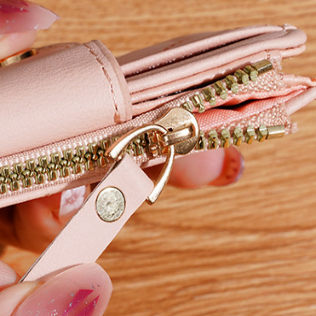 Damen Geldbörse mit Reißverschluss ⎜ Kompakte Brieftasche mit Steppnaht und mehreren Karten- und Münzfächern