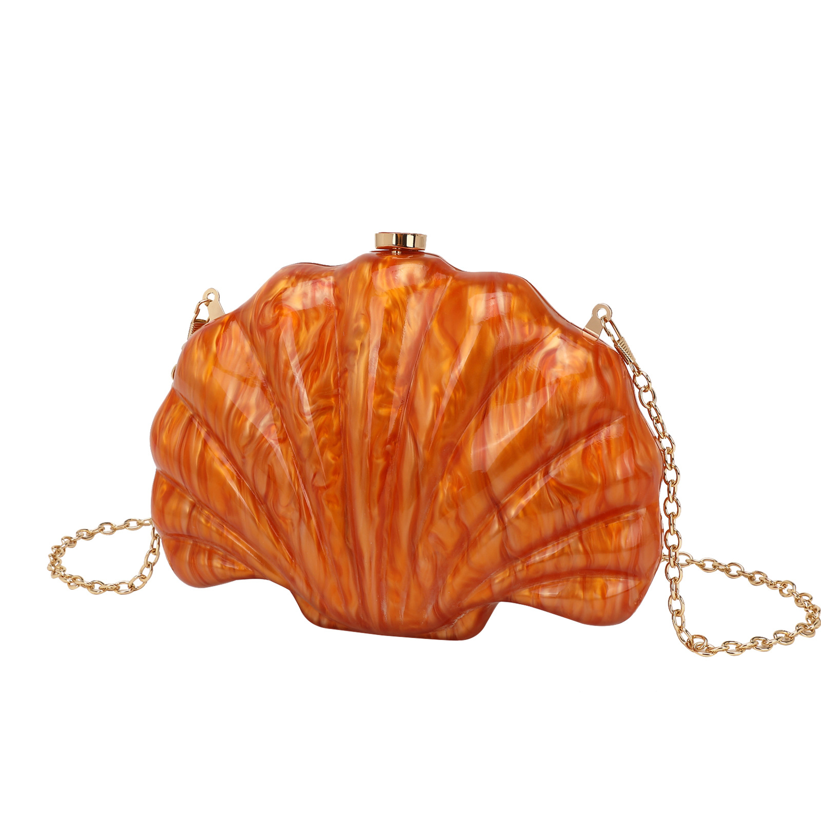 Schultertasche in Muschelform ⎜ Elegante Handtasche mit Goldkette und stilvollem Design