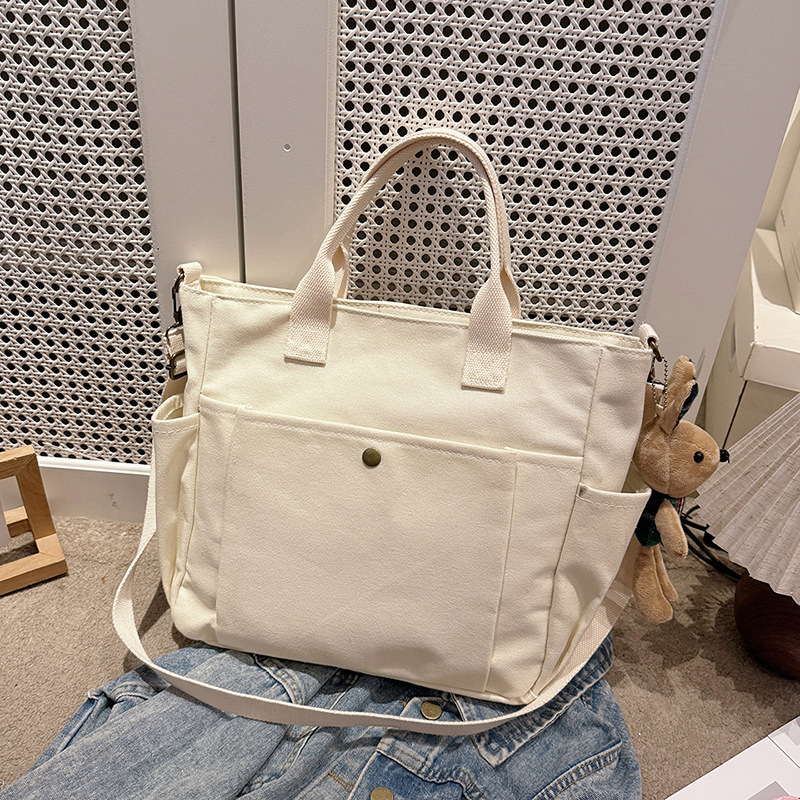 Shopper Tasche für Damen ⎜ Schlichte Canvas-Umhängetasche mit großer Kapazität und praktischen Außentaschen