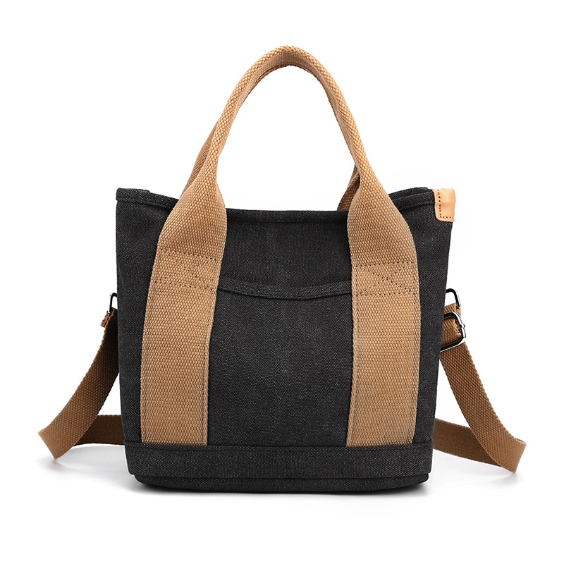 Canvas Tasche für Damen ⎜ Schlichte Umhängetasche mit großem Stauraum und robustem Griff für Alltag und Freizeit
