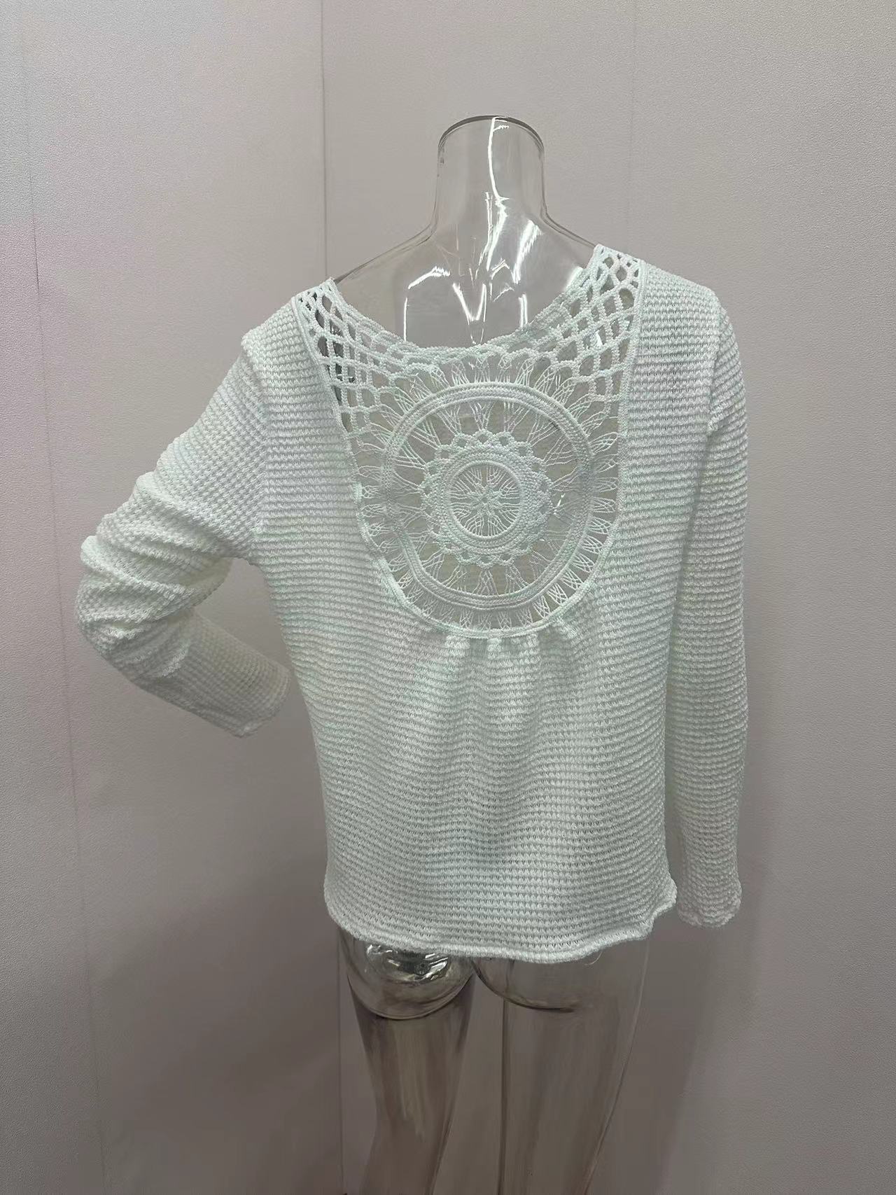 Amelia – elegantes Langarm-T-Shirt mit Waffelmuster und V-Ausschnitt