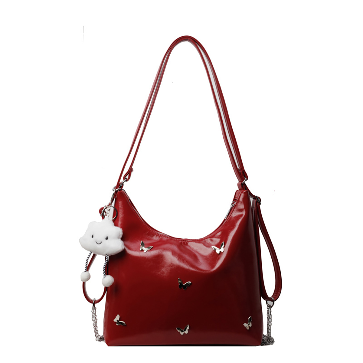 Umhängetasche für Damen ⎜ Große Schultertasche mit Schmetterlingsdetails und Anhänger für Alltag und Freizeit