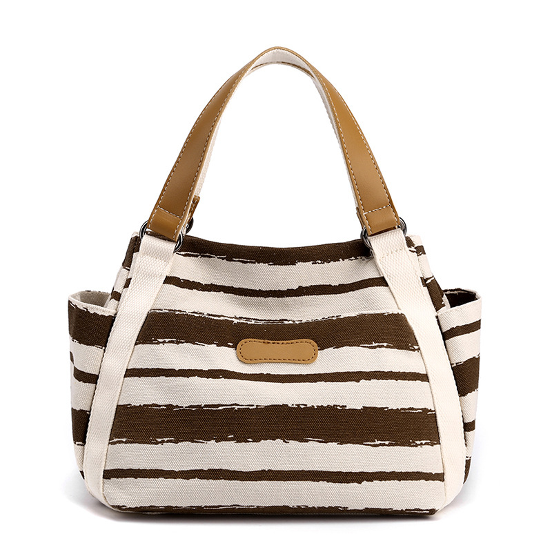 Canvas Schultertasche für Damen ⎜ Große Tasche mit Streifen und viel Stauraum für Alltag und Reise
