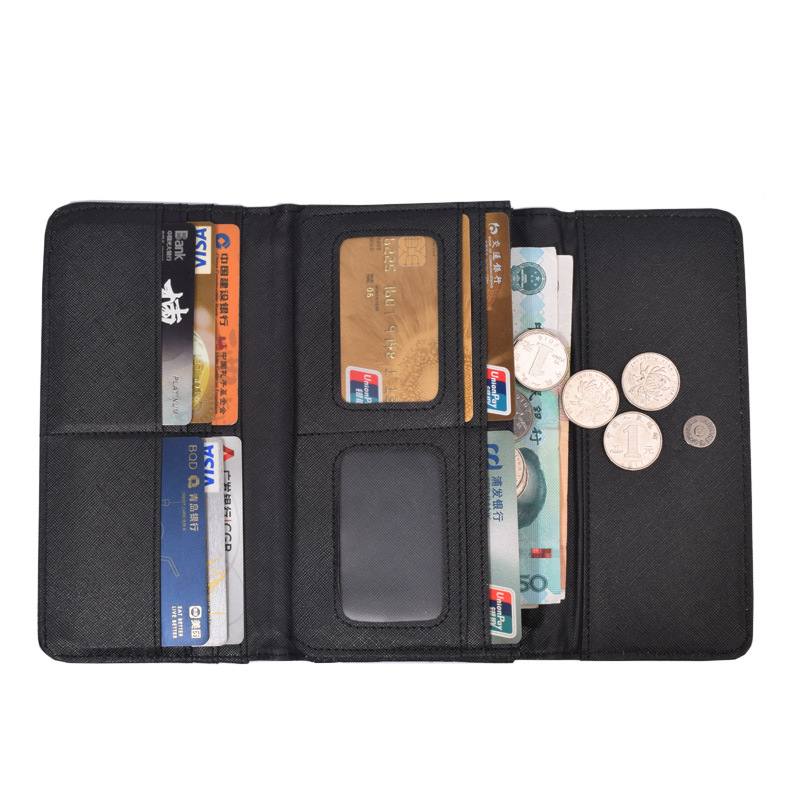 Damen Handy-Geldbörse im Langformat ⎜ Dreifach faltbare Brieftasche mit geometrischem Muster und Kartenfächern
