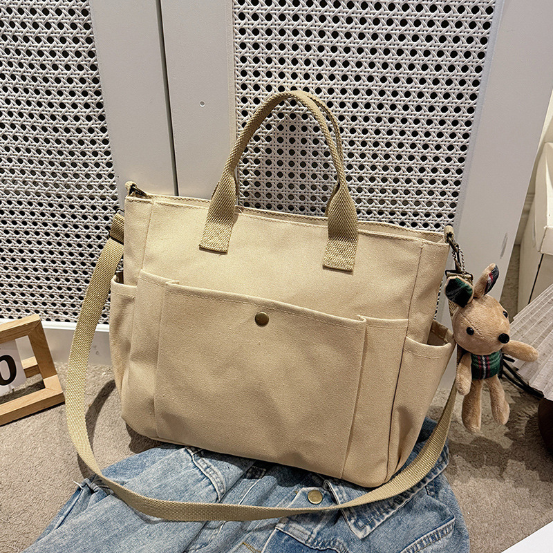 Shopper Tasche für Damen ⎜ Schlichte Canvas-Umhängetasche mit großer Kapazität und praktischen Außentaschen