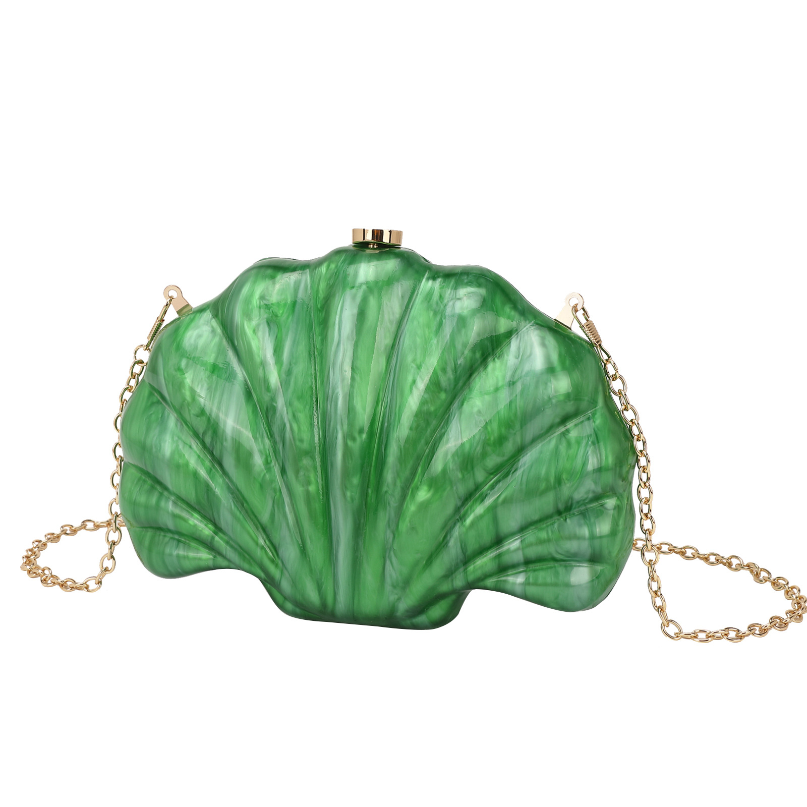 Schultertasche in Muschelform ⎜ Elegante Handtasche mit Goldkette und stilvollem Design