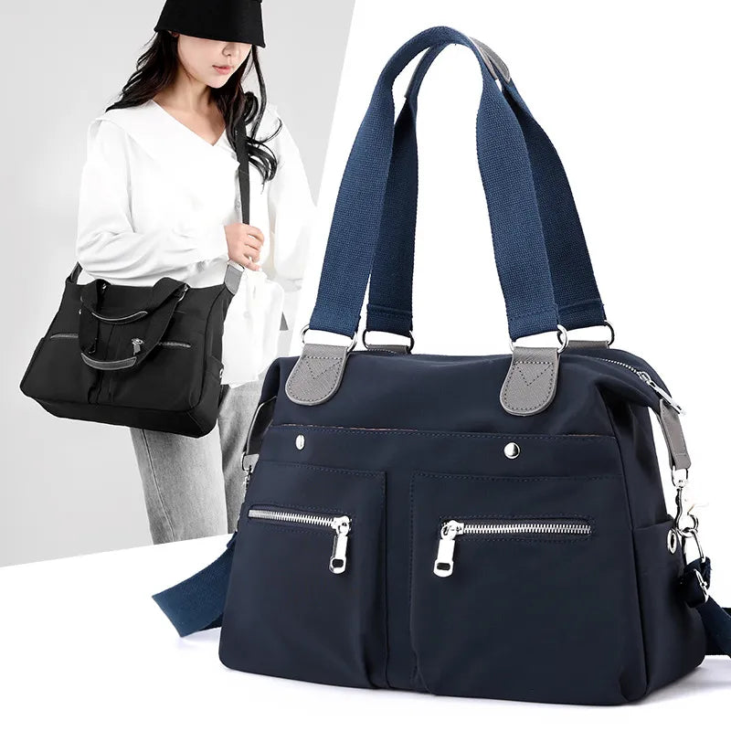 Schultertasche für Damen ⎜ Robuste Nylon-Tasche mit Reißverschlussfächern und verstellbarem Gurt für Alltag und Reisen