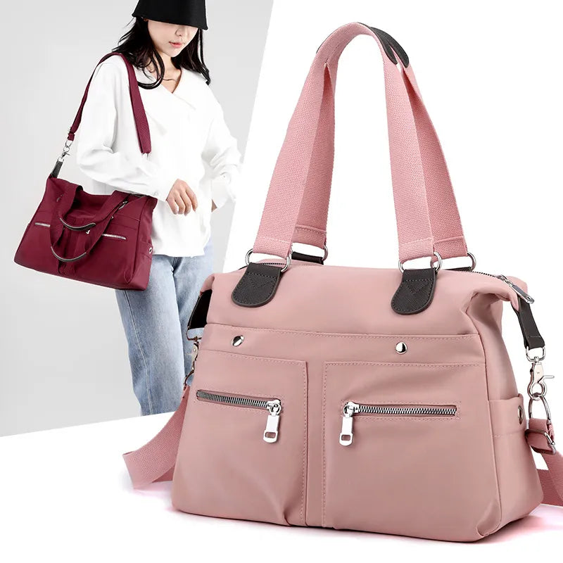 Schultertasche für Damen ⎜ Robuste Nylon-Tasche mit Reißverschlussfächern und verstellbarem Gurt für Alltag und Reisen