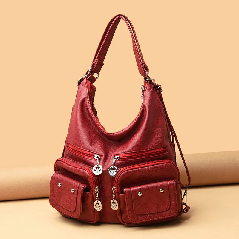 Schultertasche für Damen ⎜ Weiche Tasche mit vielen Reißverschlussfächern und großem Stauraum für Alltag und Reisen