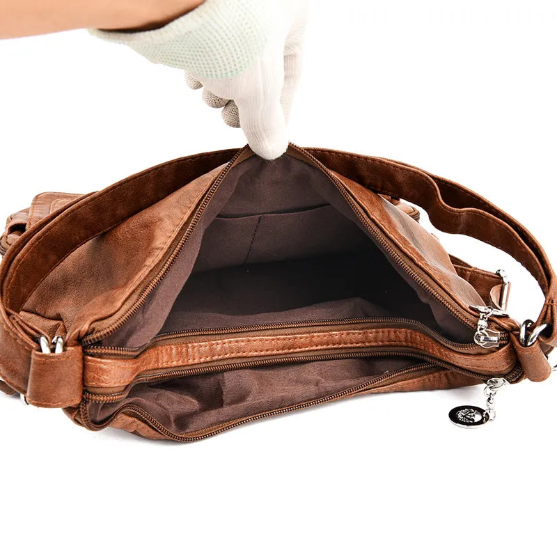Schultertasche für Damen ⎜ Weiche Tasche mit vielen Reißverschlussfächern und großem Stauraum für Alltag und Reisen