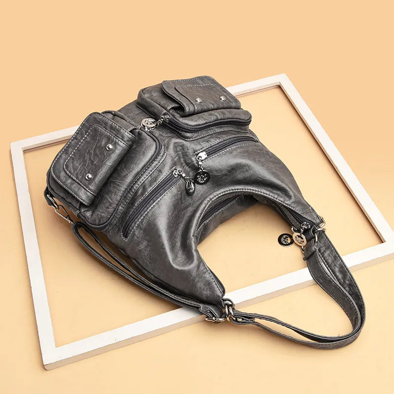 Schultertasche für Damen ⎜ Weiche Tasche mit vielen Reißverschlussfächern und großem Stauraum für Alltag und Reisen