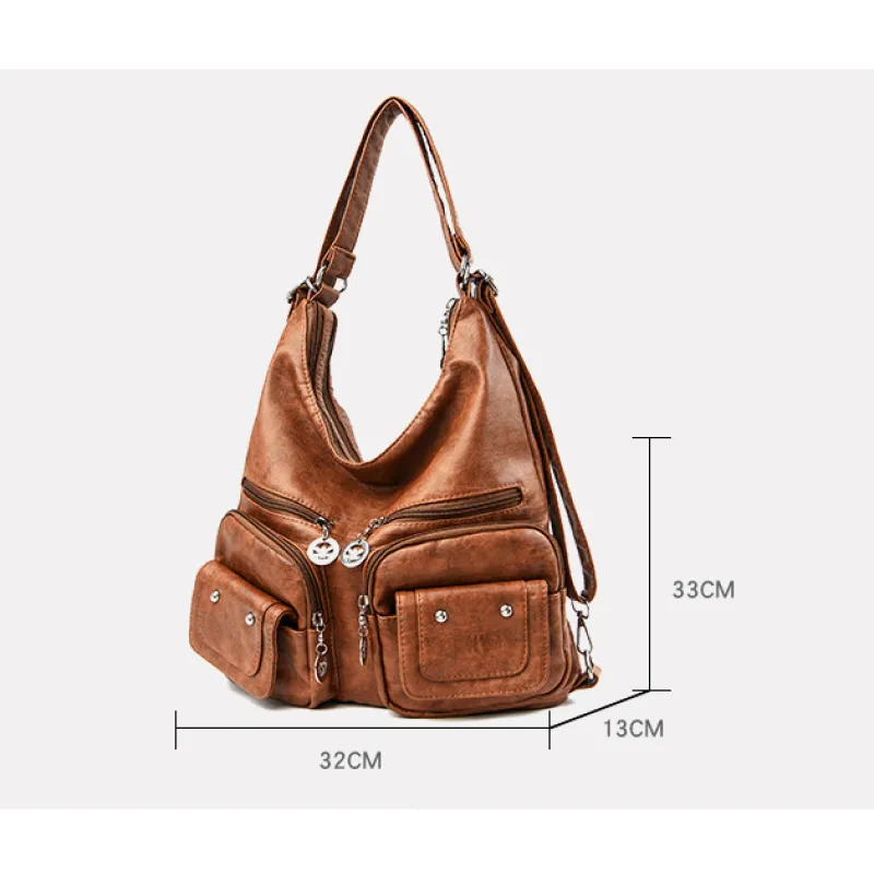 Schultertasche für Damen ⎜ Weiche Tasche mit vielen Reißverschlussfächern und großem Stauraum für Alltag und Reisen