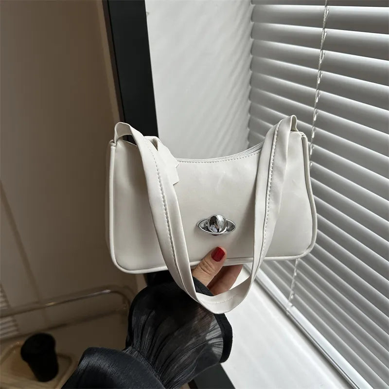 Schultertasche für Damen ⎜ Schlichte Umhängetasche mit Drehverschluss und elegantem Design für den täglichen Look