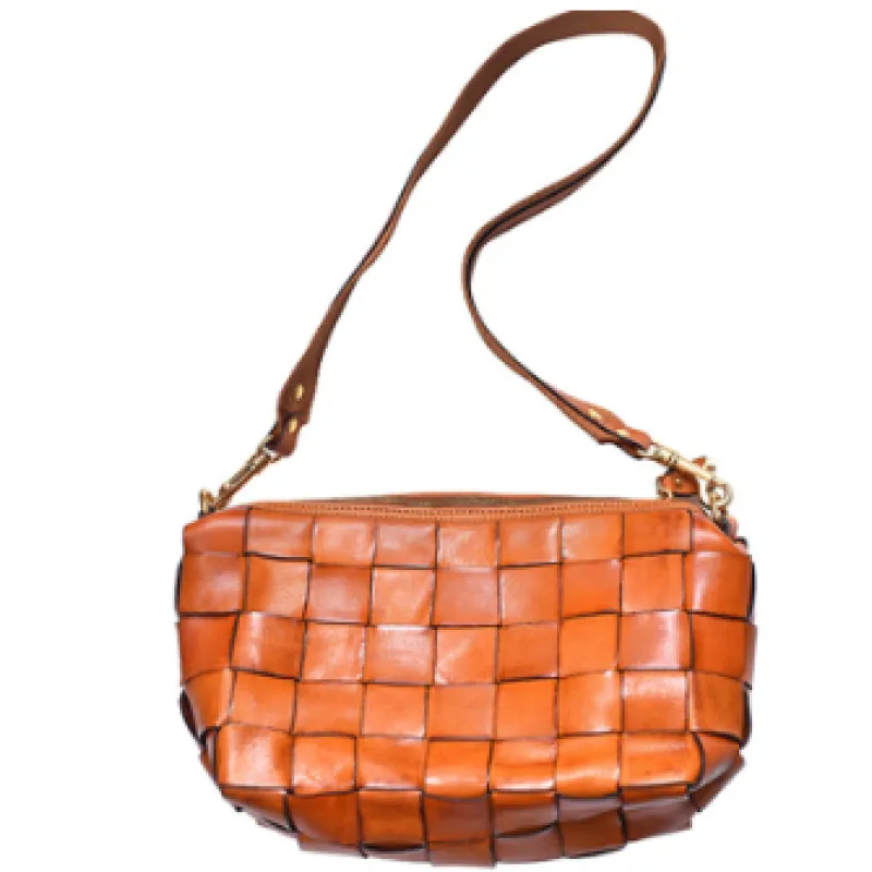 Umhängetasche für Damen ⎜ Geflochtene Ledertasche mit breitem Riemen und Reißverschluss für Alltag und Freizeit