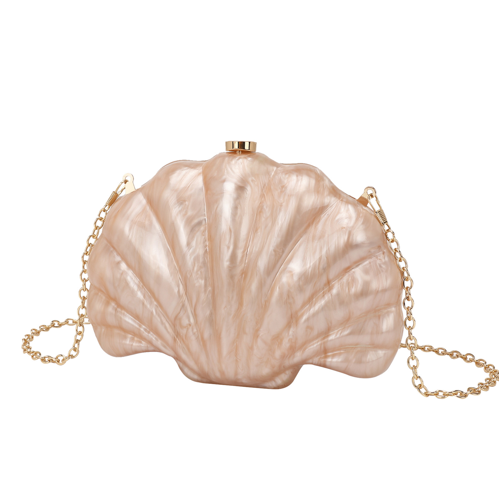 Schultertasche in Muschelform ⎜ Elegante Handtasche mit Goldkette und stilvollem Design