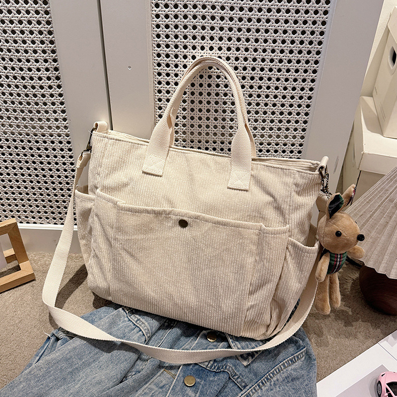 Shopper Tasche für Damen ⎜ Schlichte Canvas-Umhängetasche mit großer Kapazität und praktischen Außentaschen
