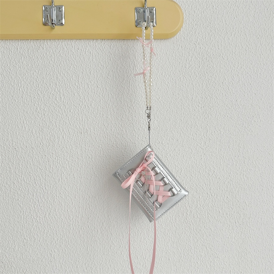 Damen Kartenetui mit Schleife ⎜ Kompakte Brieftasche mit Trageriemen im verspielten Design