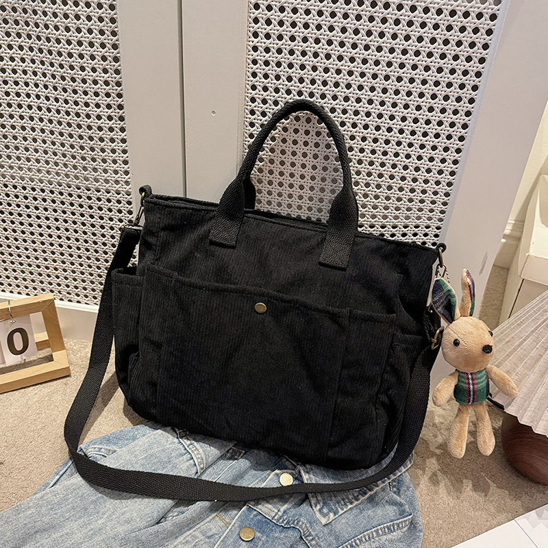 Shopper Tasche für Damen ⎜ Schlichte Canvas-Umhängetasche mit großer Kapazität und praktischen Außentaschen