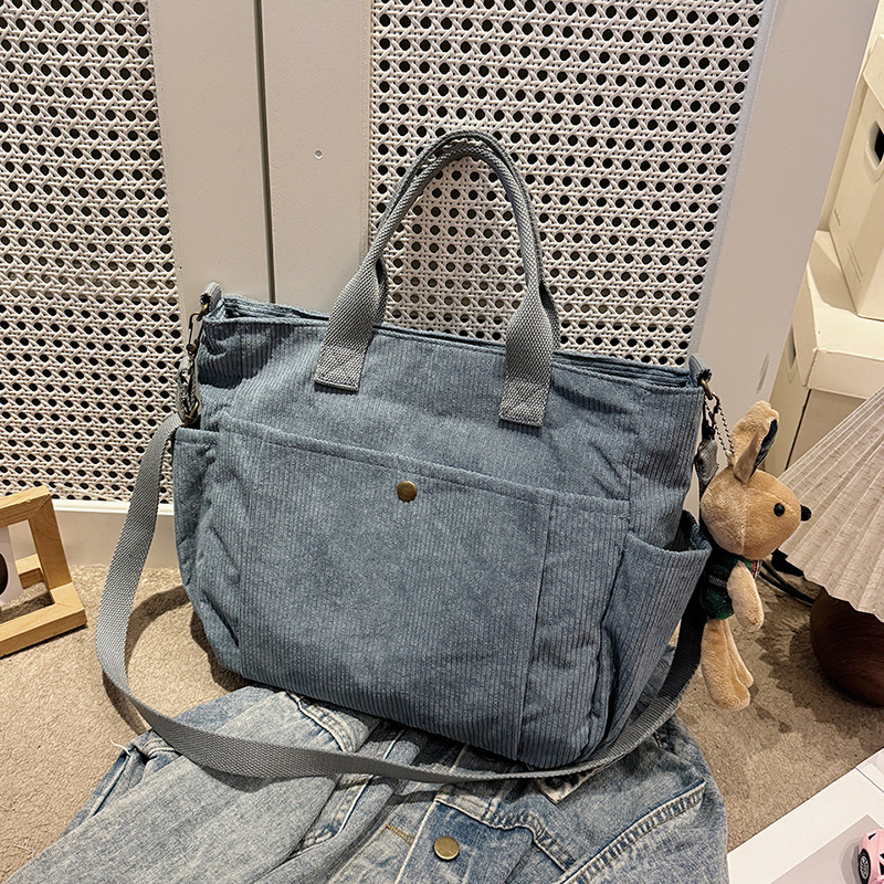 Shopper Tasche für Damen ⎜ Schlichte Canvas-Umhängetasche mit großer Kapazität und praktischen Außentaschen