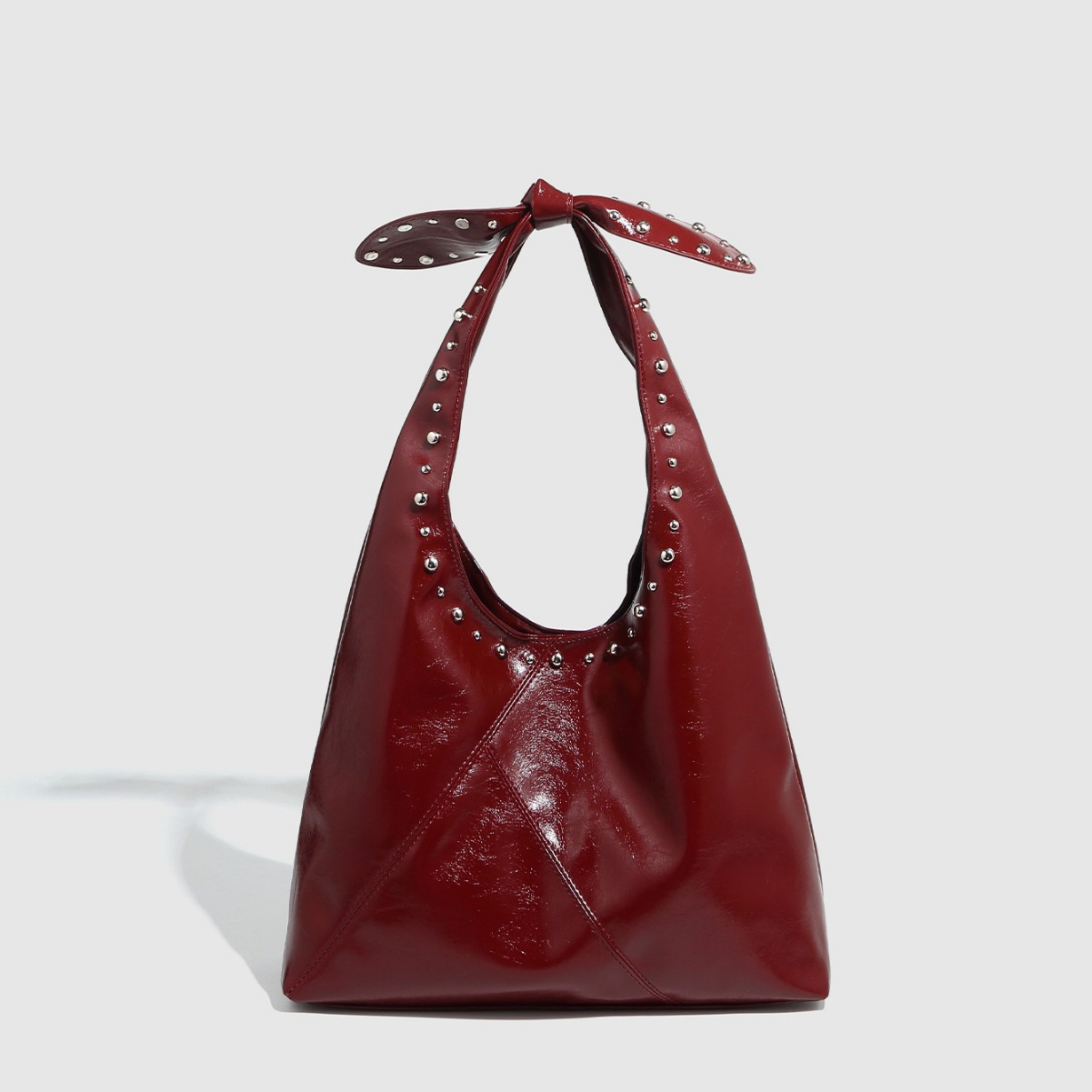 Damen Schultertasche Mit Nieten Und Schleifen ⎜ Stylische Bucket Bag Mit Weichem Tragegriff